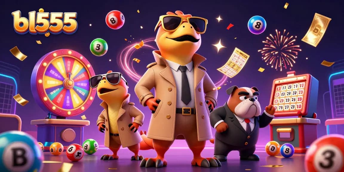 Experience bl555 gameplay with vibrant casino elements and lively characters in a dynamic scene.