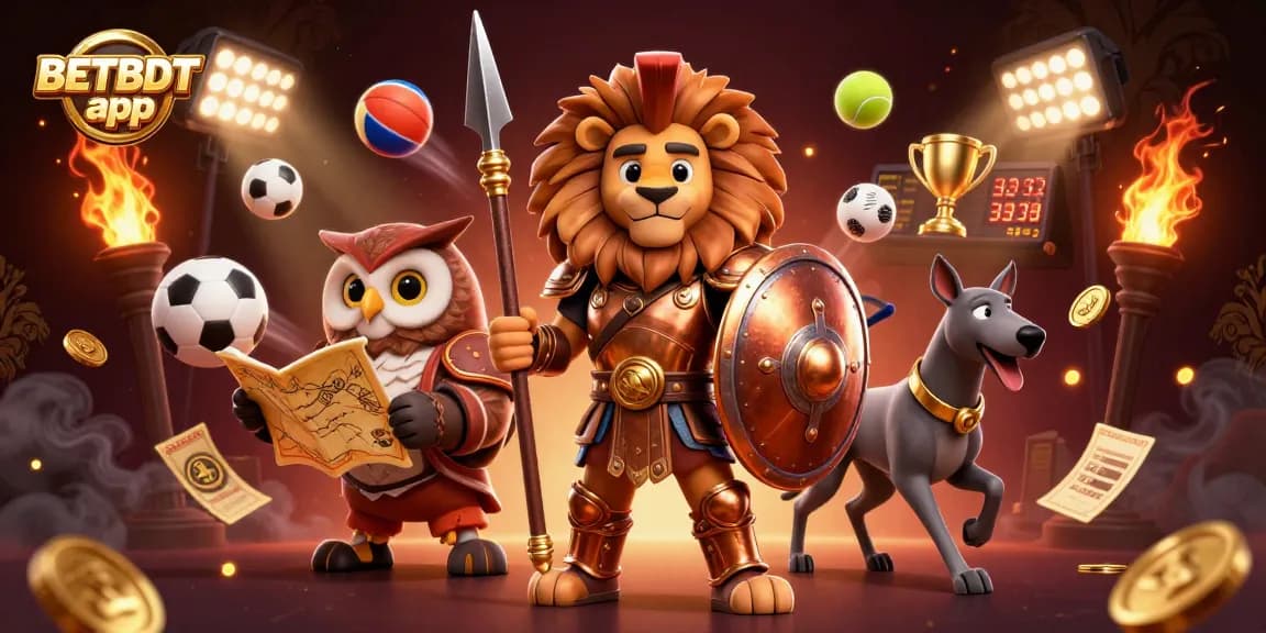 Engage with BETBDT app's thrilling features through vibrant 3D representation of casino elements and sports.
