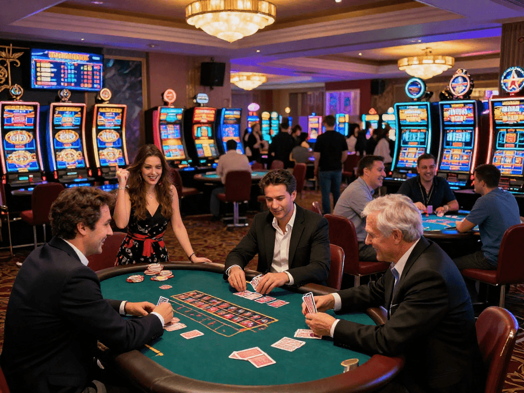 Esperienza di gioco intensa al casino non aams con giocatori e tavoli di roulette.