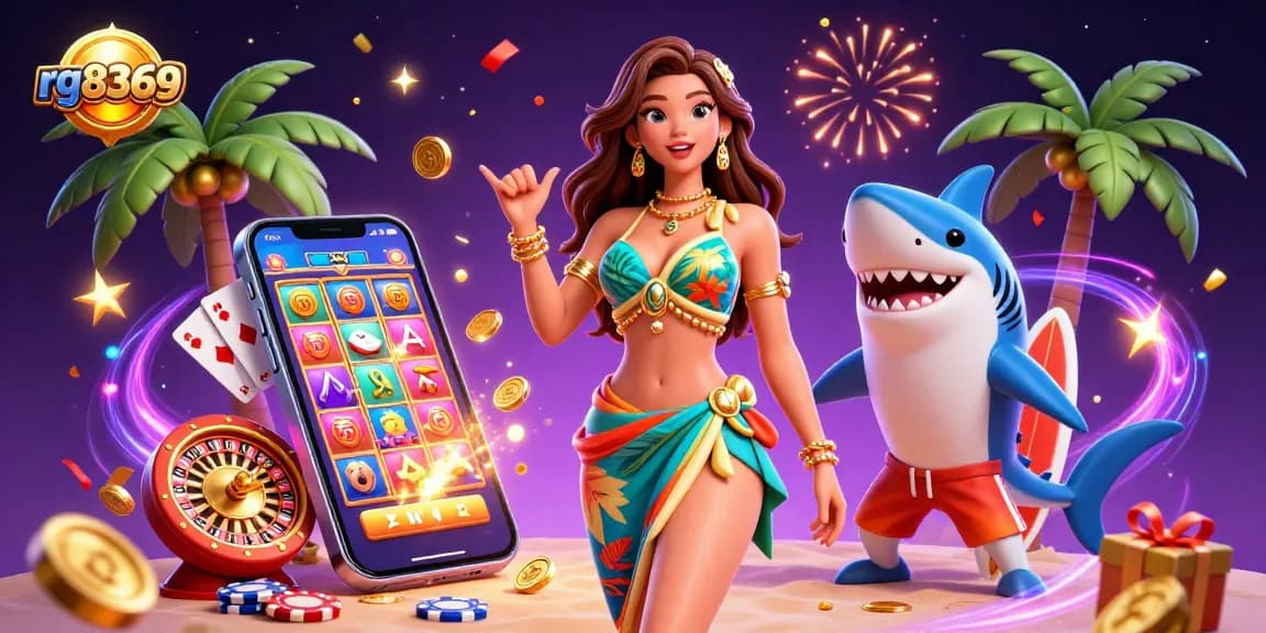 Play and win at rg8369 casino with a vibrant scene showcasing engaging games and characters.