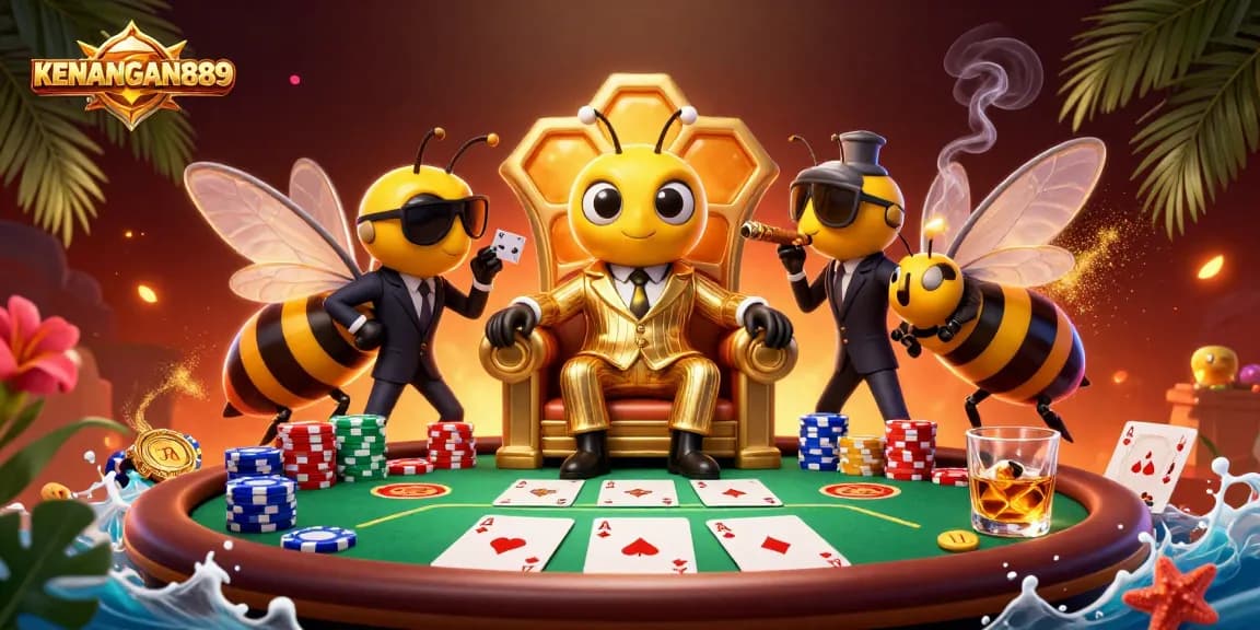 Engage with KENANGAN889’s dynamic poker scene featuring cartoon characters amidst colorful game elements.