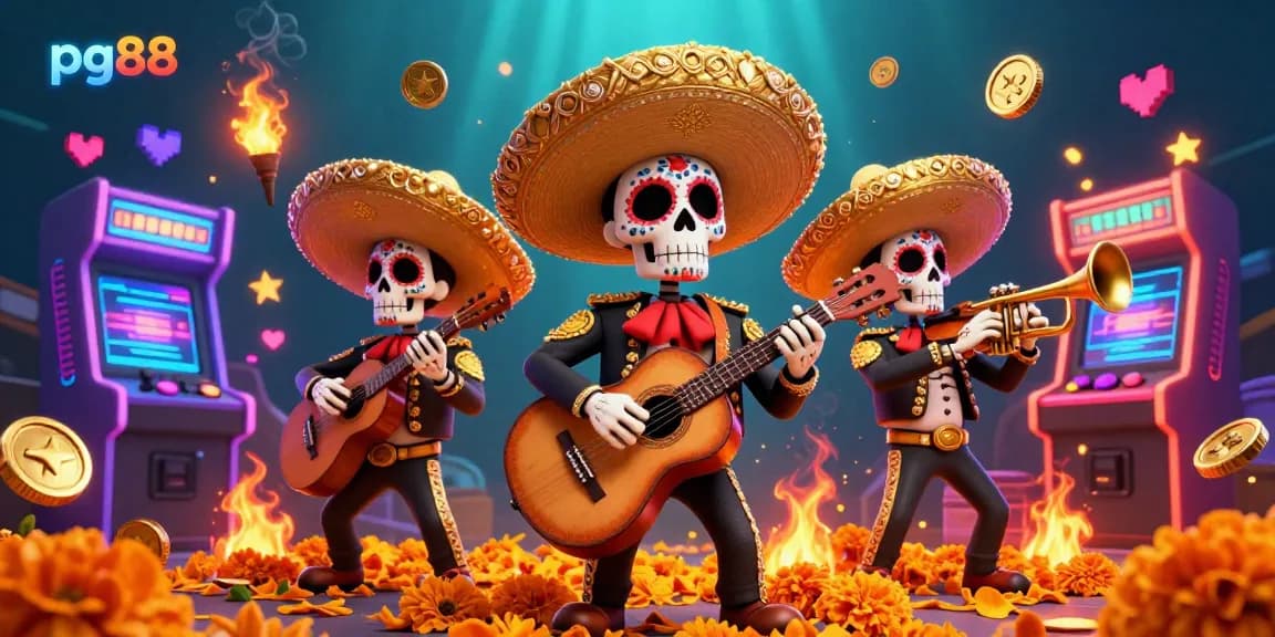Experience the vibrant energy of pg88 with our thrilling 3D mariachi band illustration, merging gaming and casino excitement.
