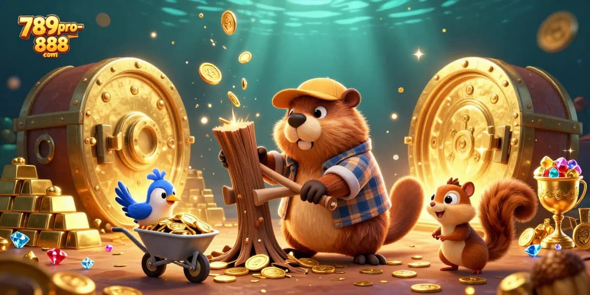 Experience the excitement of winning at 789pro-888 com with a colorful casino-themed 3D illustration featuring treasures.