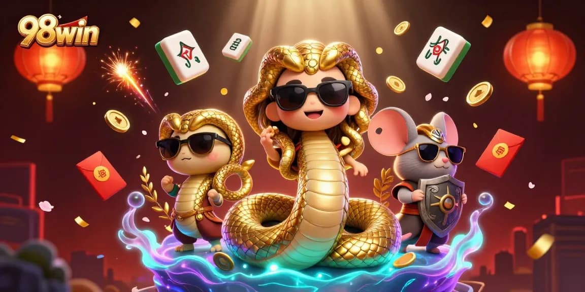 Engage with 98win as colorful 3D characters interact in an exciting casino scene.