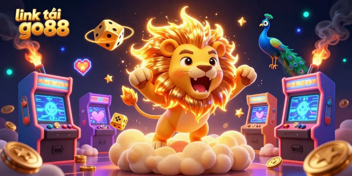 Play with excitement at link tải go88, where the 3D cartoon lion embodies casino thrills amidst vibrant gaming elements.