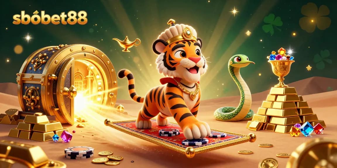 Engage with sbobet88 by exploring exotic adventures and spectacular treasures in this vibrant illustration.