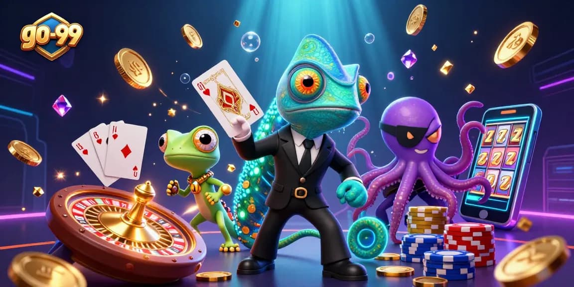 Spin to win at go-99 with a 3D casino scene featuring dynamic characters and vibrant game elements.
