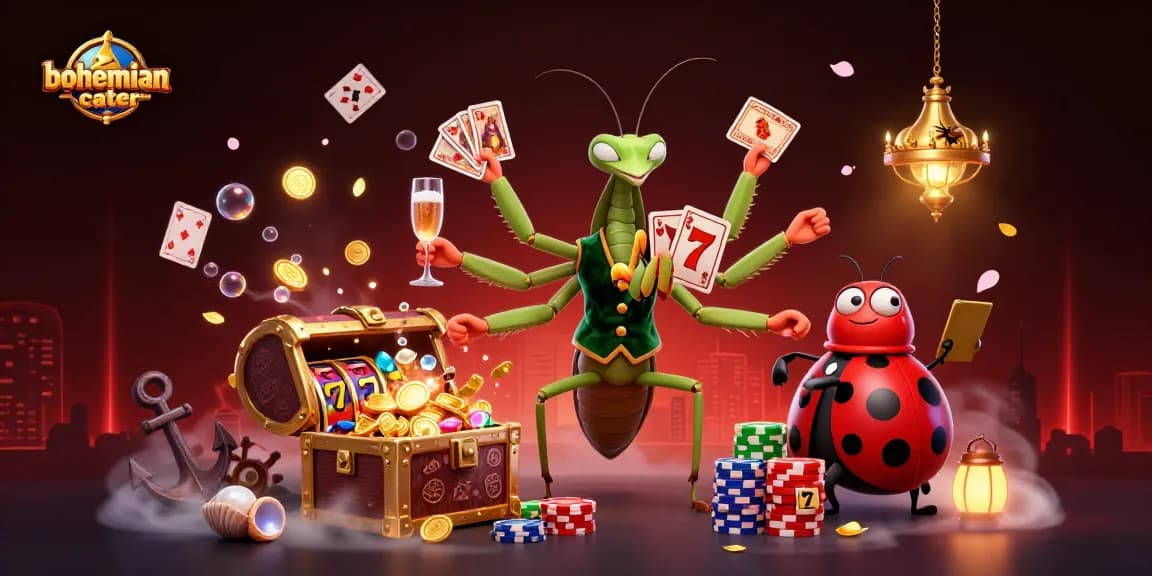 Experience dynamic gaming action with bohemiancater's vibrant casino scene featuring colorful characters and rich visuals.