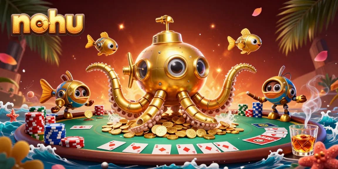 Experience nohu's thrilling casino adventure with a golden kraken and poker elements.