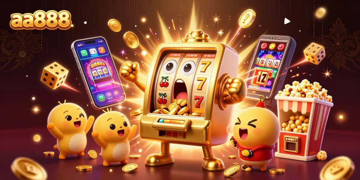 Experience the thrilling jackpot excitement at aa888 with lively slot machines and celebratory elements.
