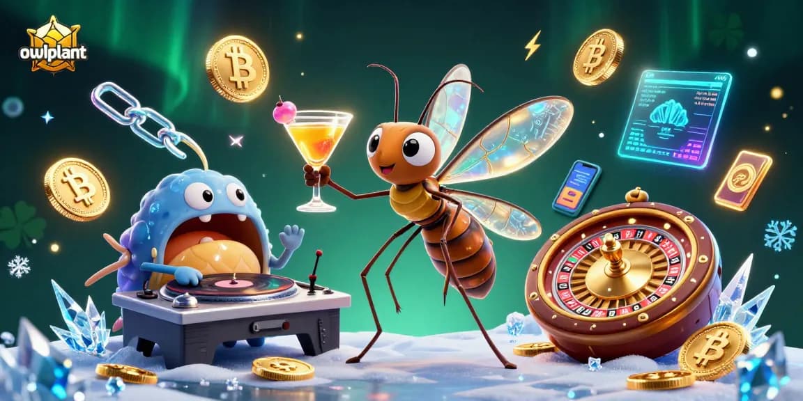 owlplant showcases a vibrant casino scene with a mosquito mascot, DJ trilobite, and immersive gambling elements.