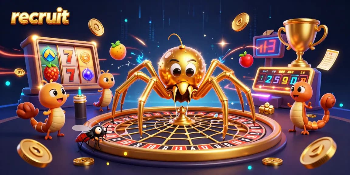 Bet on recruit with golden web roulette scene featuring betting activities and casino excitement.