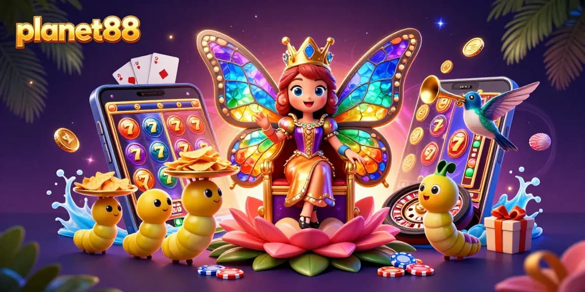 Experience exciting gameplay at planet88, featuring animated slot games and vibrant casino elements.