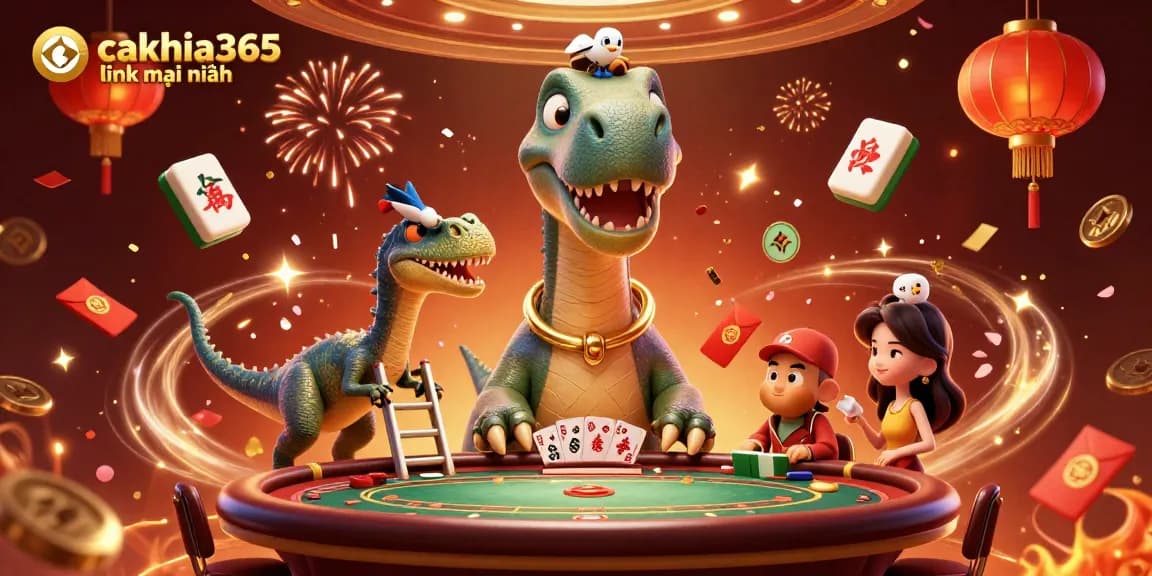Experience the thrilling cakhia365 link mới nhất with a vibrant casino scene featuring characters and casino elements!