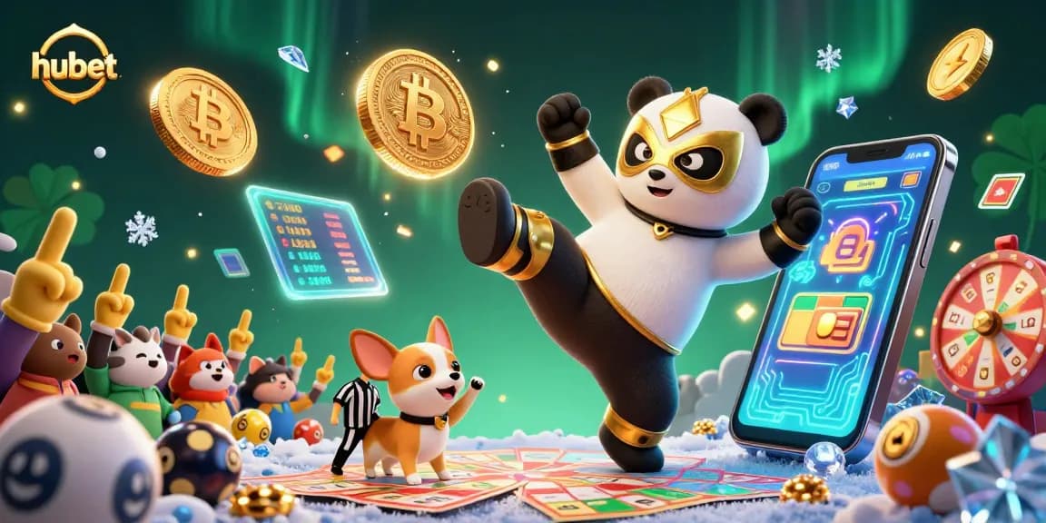 Experience thrilling hubet lottery action with a vibrant panda and lively animal spectators in a colorful 3D scene