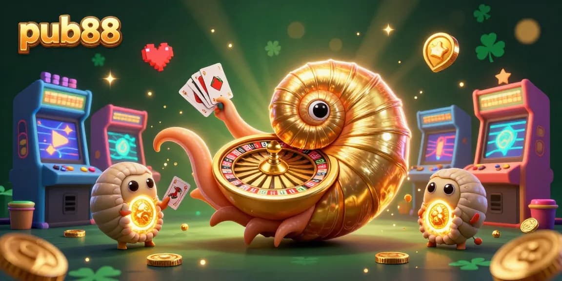 Experience the thrill of pub88 with this vibrant 3D illustration featuring ancient nautilus and casino elements.