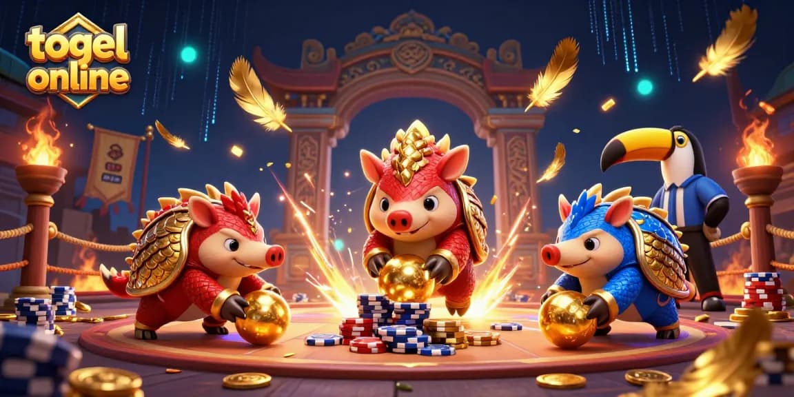 Experience thrilling togel online action with rival pangolins in a vibrant casino scene.