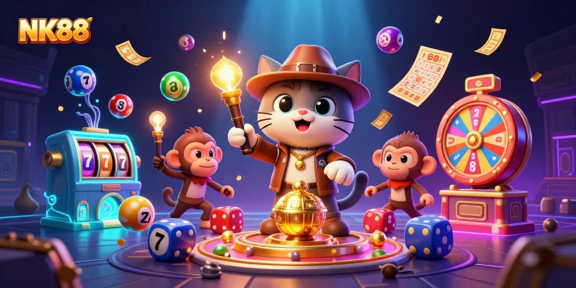 NK88 reveals the exciting adventure of an archaeologist cat and a monkey finding golden casino artifacts.