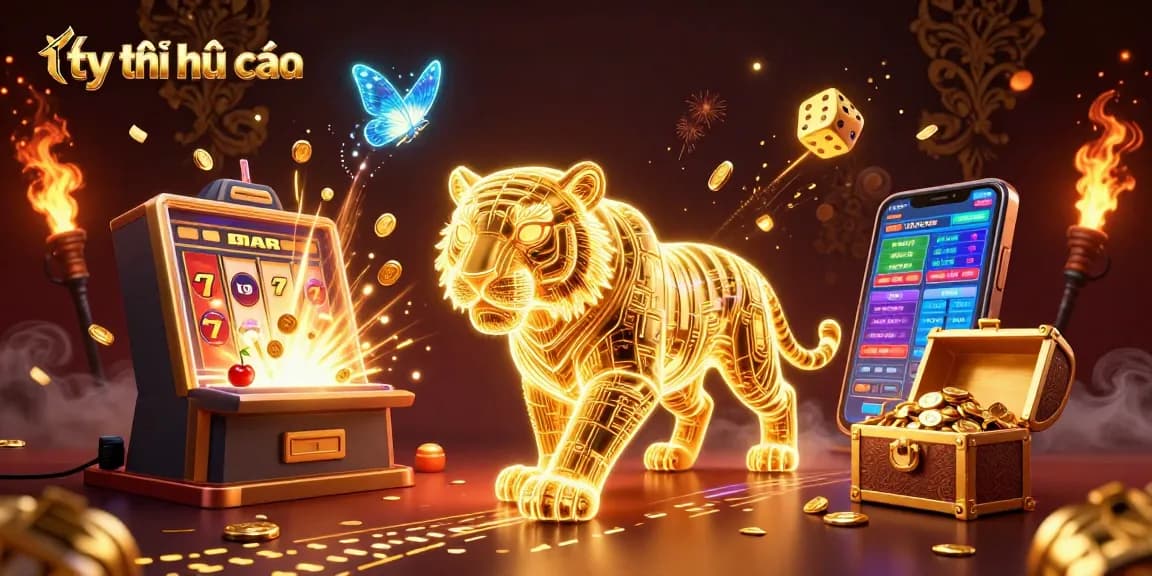 Experience the dynamic world of tỷ lệ nhà cái with a vibrant sports betting illustration featuring a neon golden tiger.
