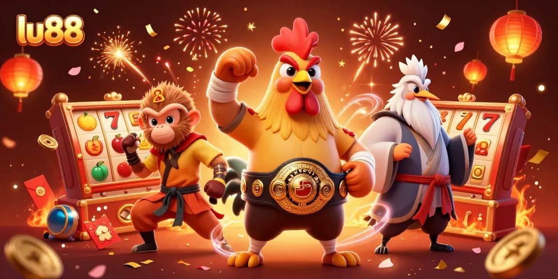 Spin the reels with lu88's thrilling online casino featuring dynamic characters and vibrant game elements.