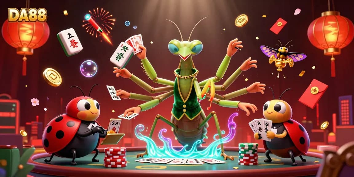 DA88 gaming action in a vibrant 3D casino scene with characters and festive elements.