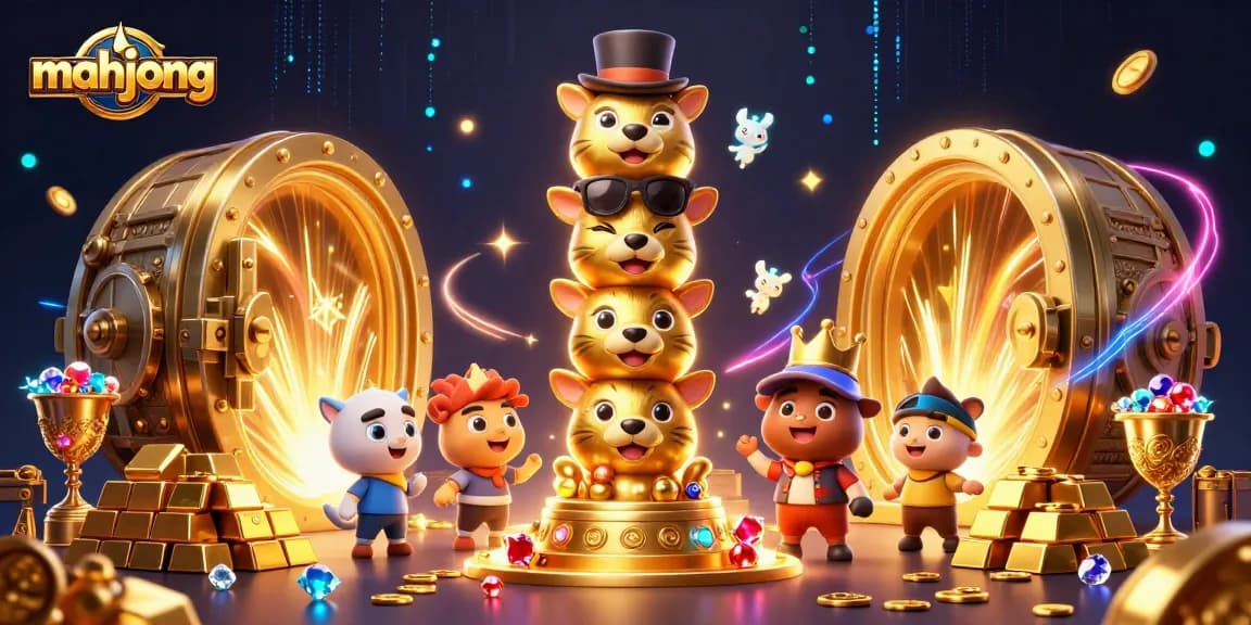 Play mahjong with golden treasures and vibrant gaming elements in a thrilling casino scene.