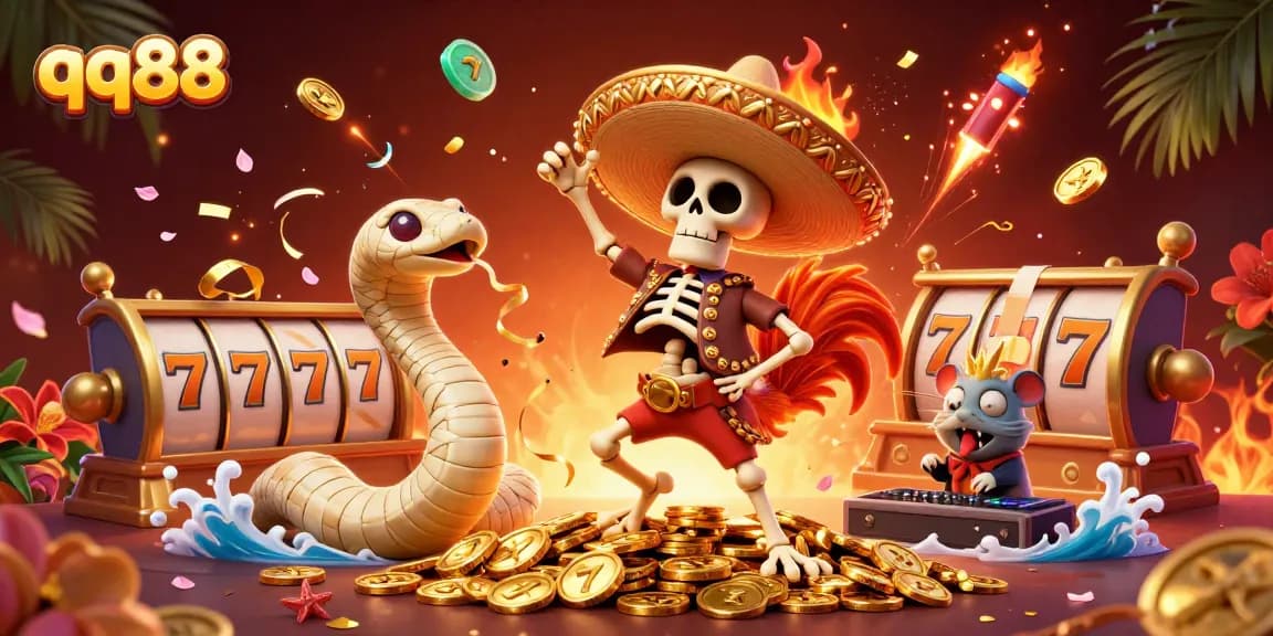 Celebrate winning moments at qq88 with vibrant characters in a dynamic casino setting.