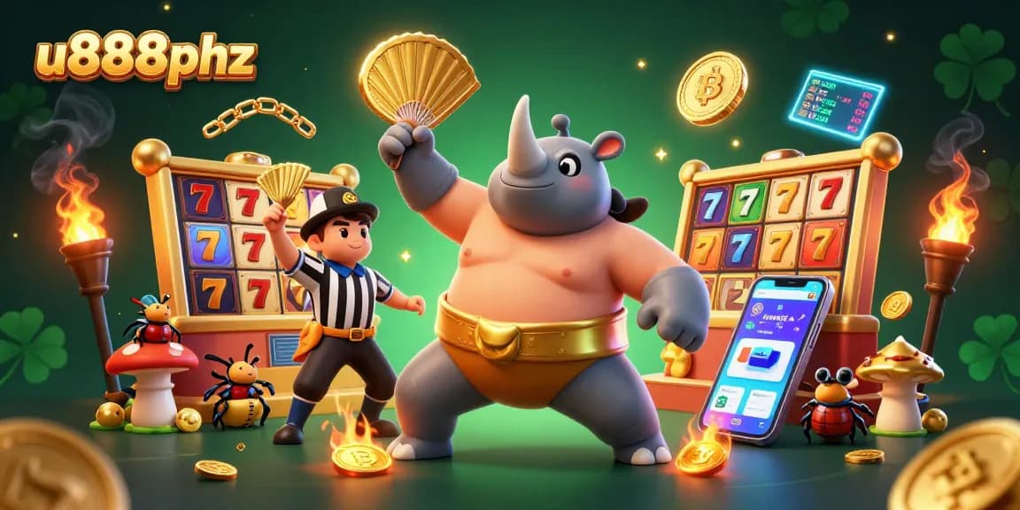 Watch the u888phz rhinoceros beetle champion celebrating as coins fly during an exciting casino moment.