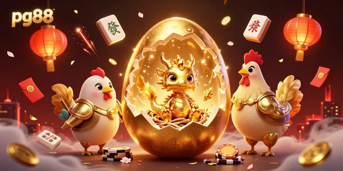 Experience the magic of pg88 with a golden dragon and poker chips amidst vibrant casino elements.