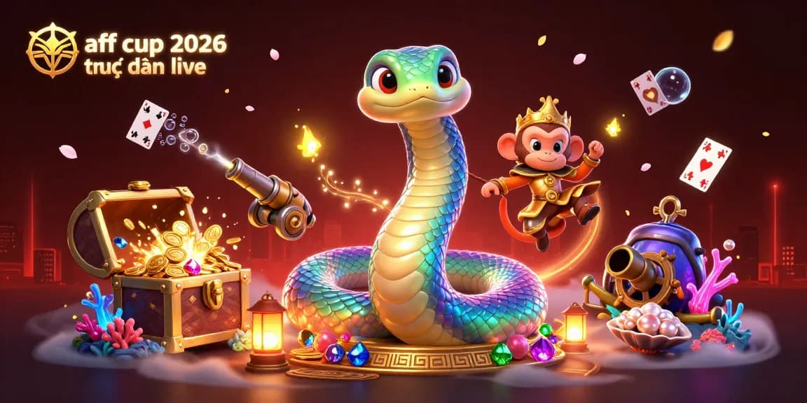 Win upon the aff cup 2026 trực tiếp live event with vibrant 3D casino elements and characters.