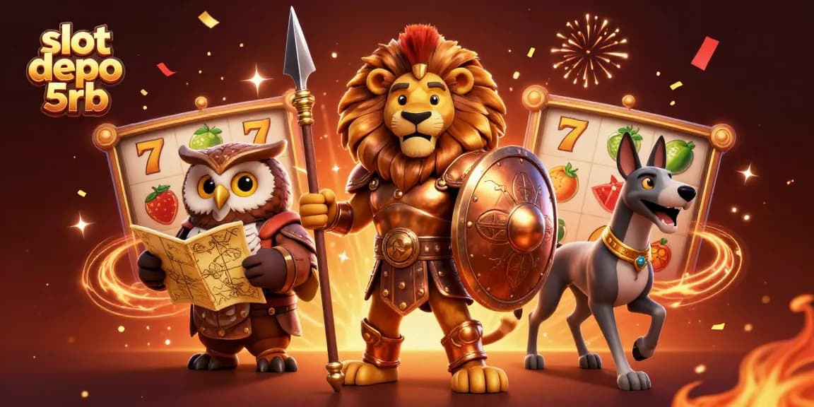 Win big with slot depo 5rb in a vibrant casino-themed 3D illustration.