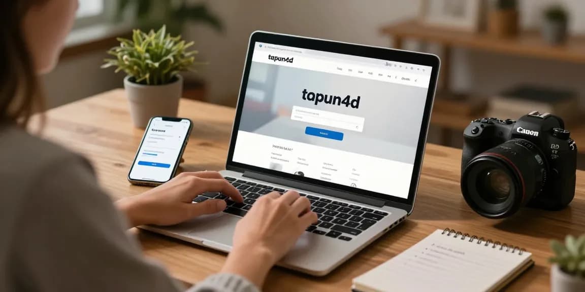 Tahun4d login di layar laptop dengan pengguna yang nyaman di ruang kerja modern.