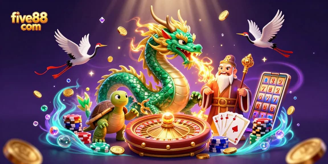 Experience the thrill of five88 com with a vibrant casino illustration showcasing rich characters and dynamic gaming elements.