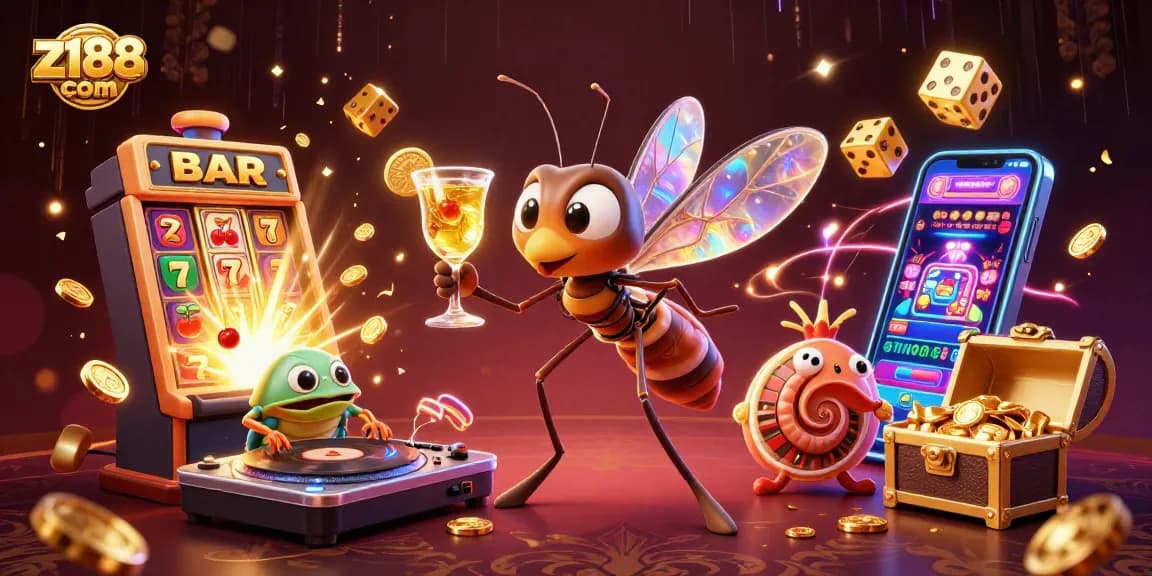 Play the exciting games at z188 com with a vibrant illustration showcasing casino joy.