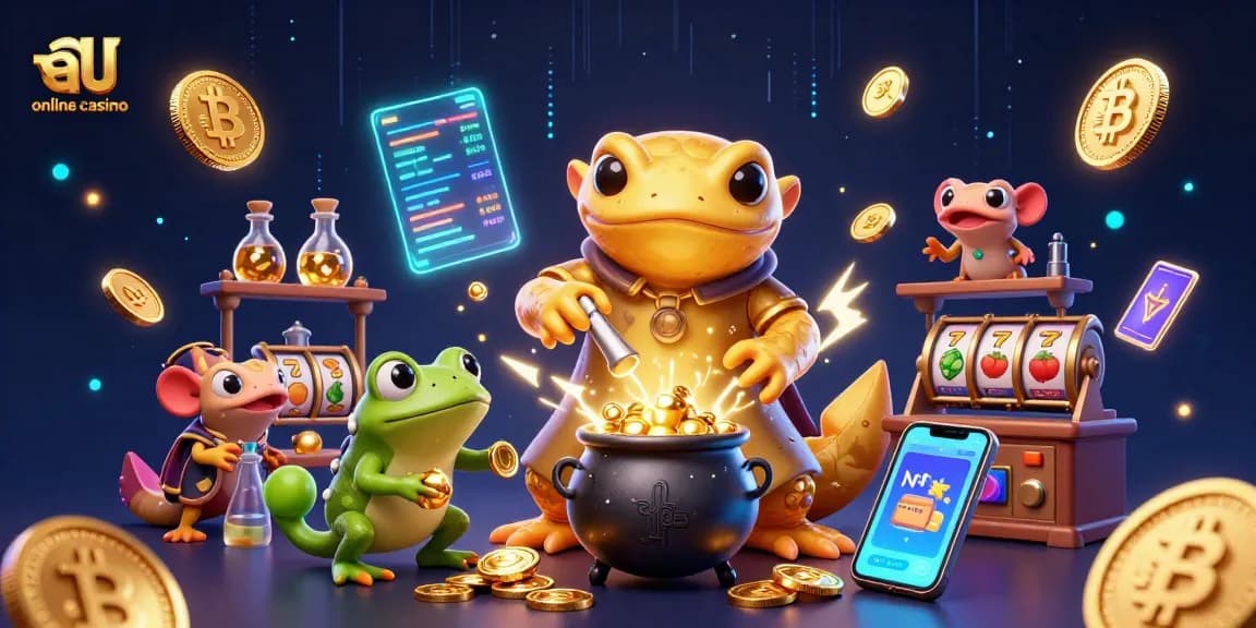 Engage with the vibrant world of au online casino featuring a golden salamander alchemist and crypto-inspired elements.