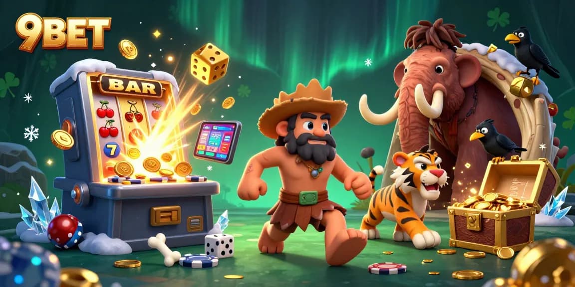 Experience thrilling games at 9BET’s exciting casino with a lively caveman, sabertooth tiger, and a clever crow!
