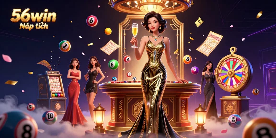 Engage with 56win Nạp tiền through vibrant casino visuals featuring a glamorous setup.