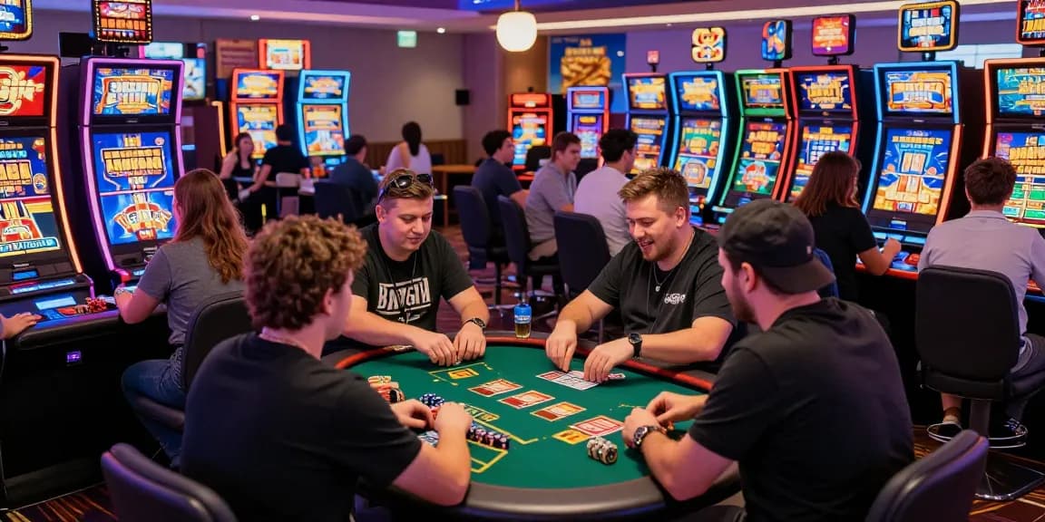 Exciting gaming atmosphere at GEMWIN with diverse players enjoying vibrant casino games.