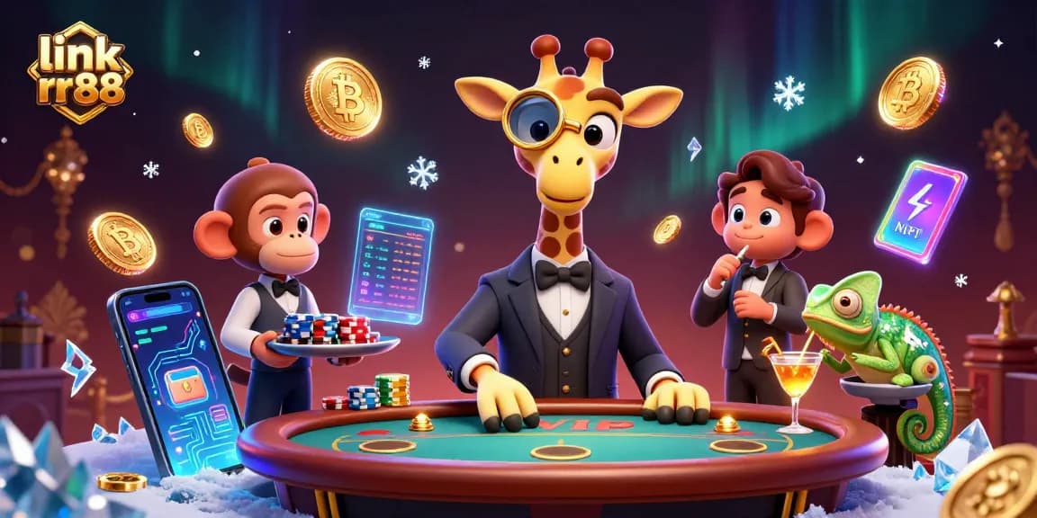 Bet big at link rr88 with a high-roller giraffe and dazzling casino scene filled with crypto coins