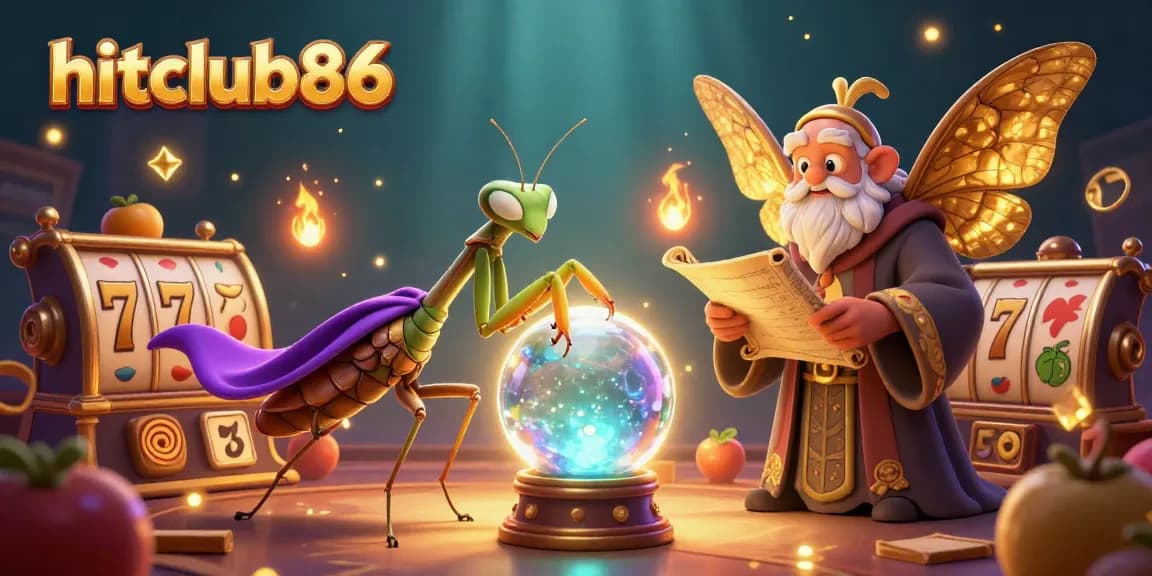 Win big at hitclub86 with vibrant slot games and animated characters in a magical casino scene.