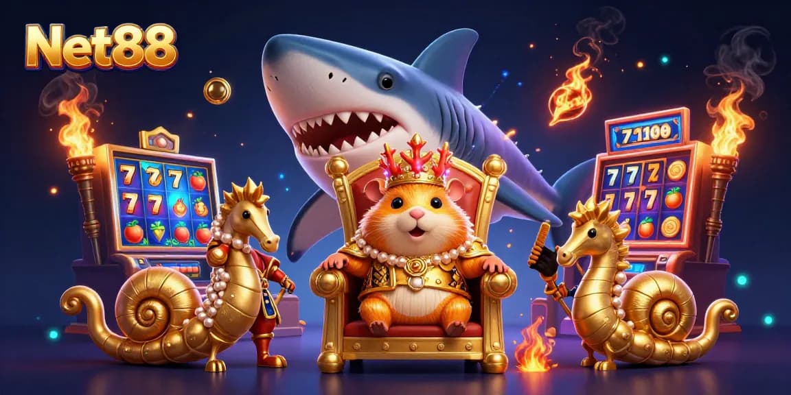 Experience thrilling winnings with Net88's golden hamster king and vibrant slot games.
