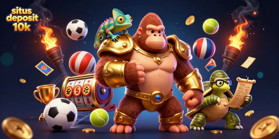 Experience the thrill with situs deposit 10k, showcasing a vibrant scene filled with colorful casino characters and dynamic betting elements.