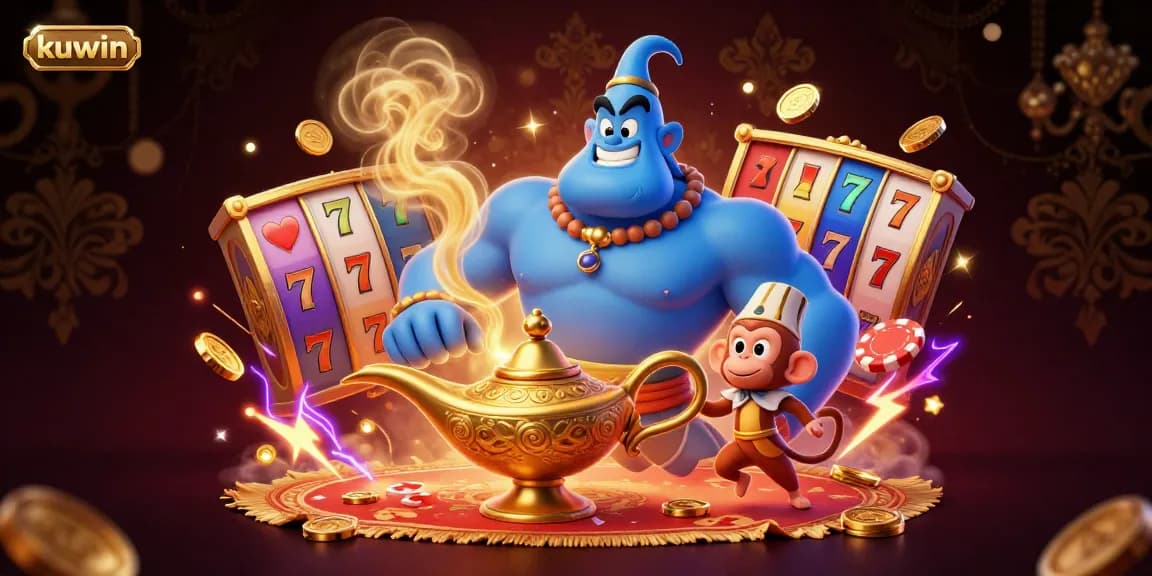 Kuwin showcases thrilling slot games with vibrant visuals and dynamic gold elements.