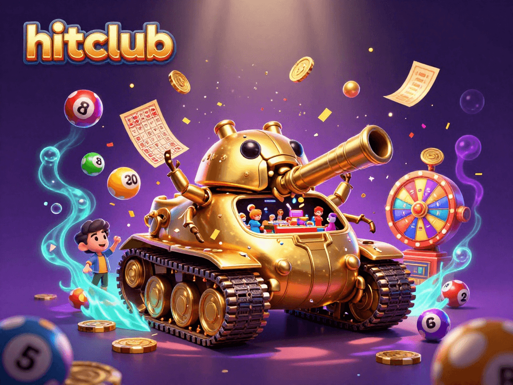 Join the excitement at hitclub with a dynamic casino scene showcasing colorful lottery elements.