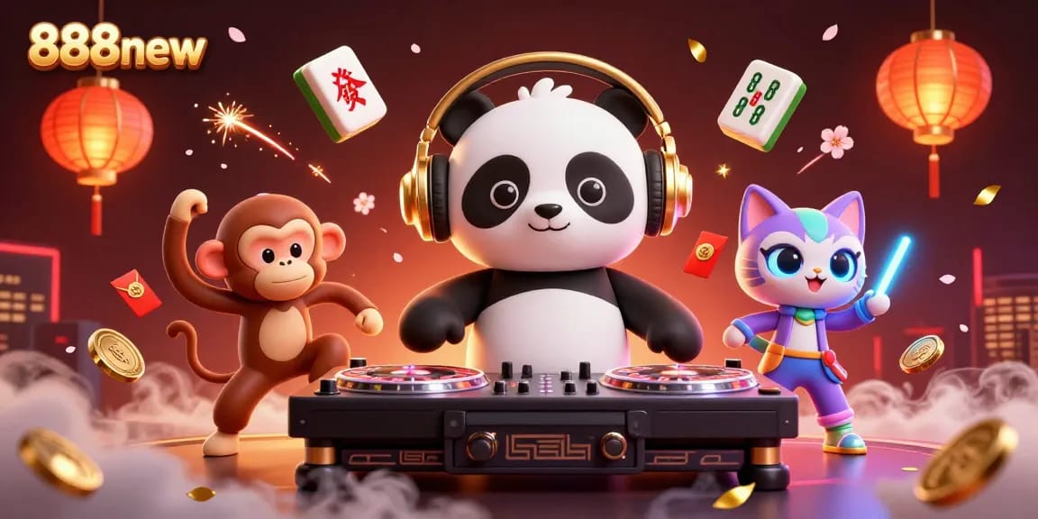 Experience vibrant casino energy with 888new's DJ panda, dancing monkey, and rave kitten.