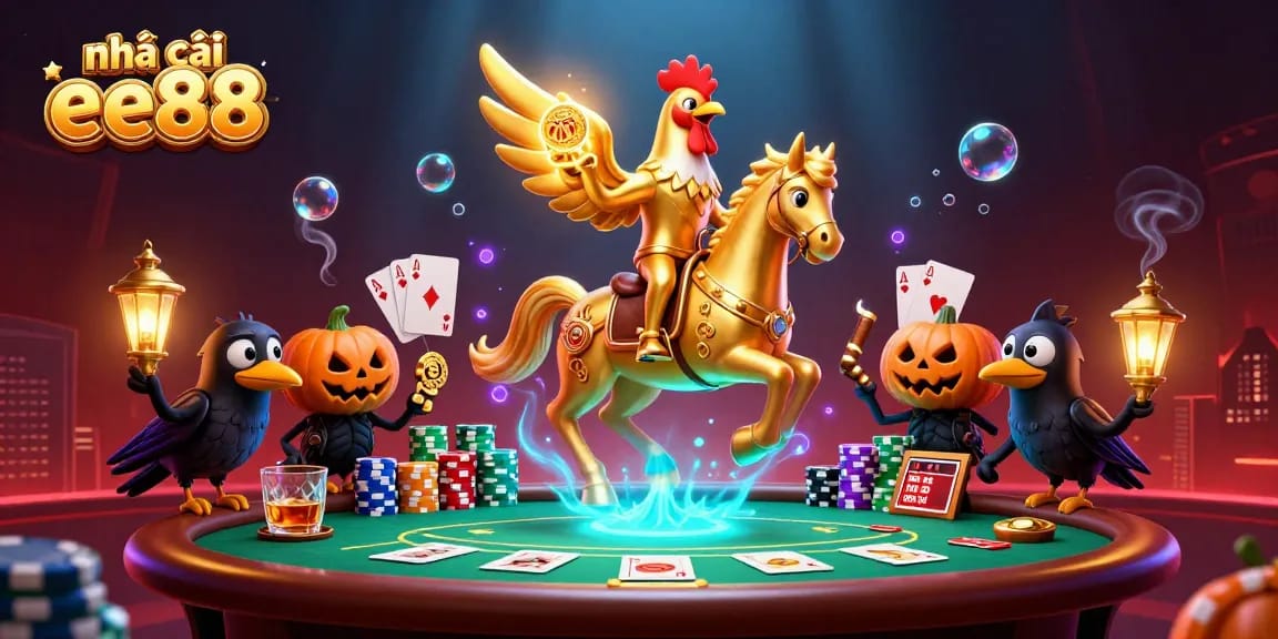 Experience thrilling gameplay at nhà cái ee88 with exciting poker and casino elements in a vibrant scene.