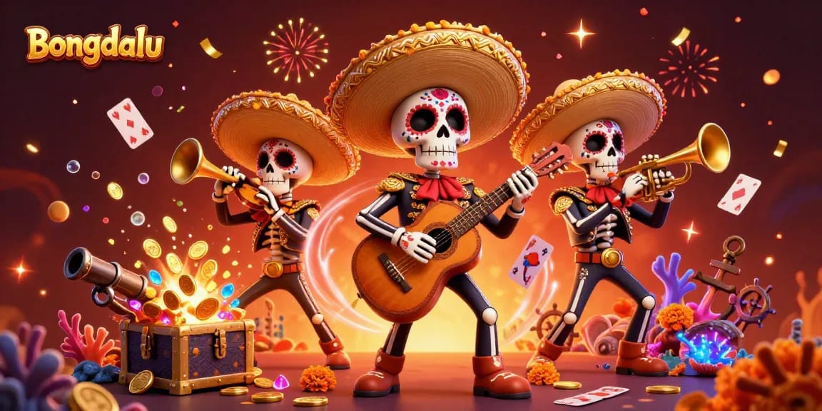 Bongdalu brings excitement with a lively mariachi band amidst casino elements in a vibrant scene.