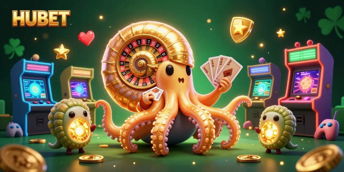 HUBET players experience thrilling wins with interactive slots and arcade gaming in a vibrant casino setting.