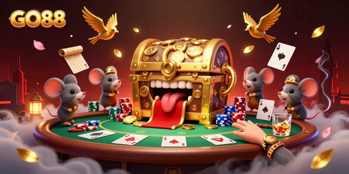 Experience the thrill of GO88 with rich 3D illustrations of poker games and gaming excitement.