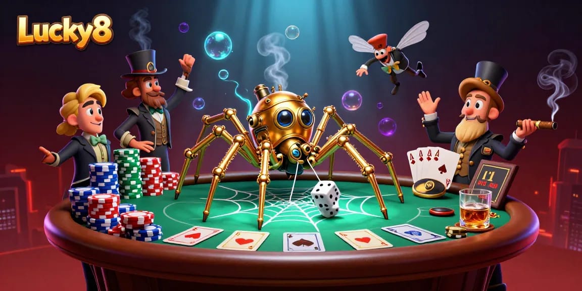Experience the thrill of making winning bets with Lucky8 in this steampunk casino scene.